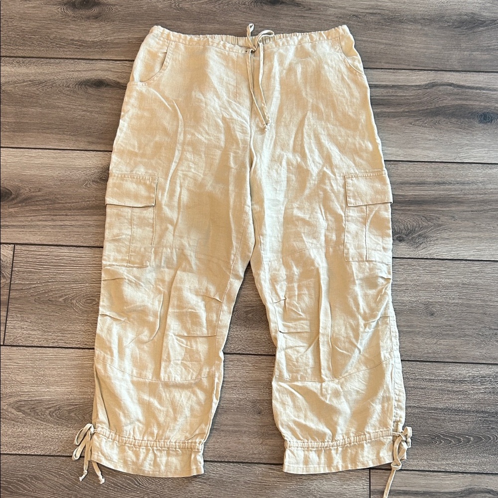 Motherhood Tan Linen Drawstring Pants size Medium
